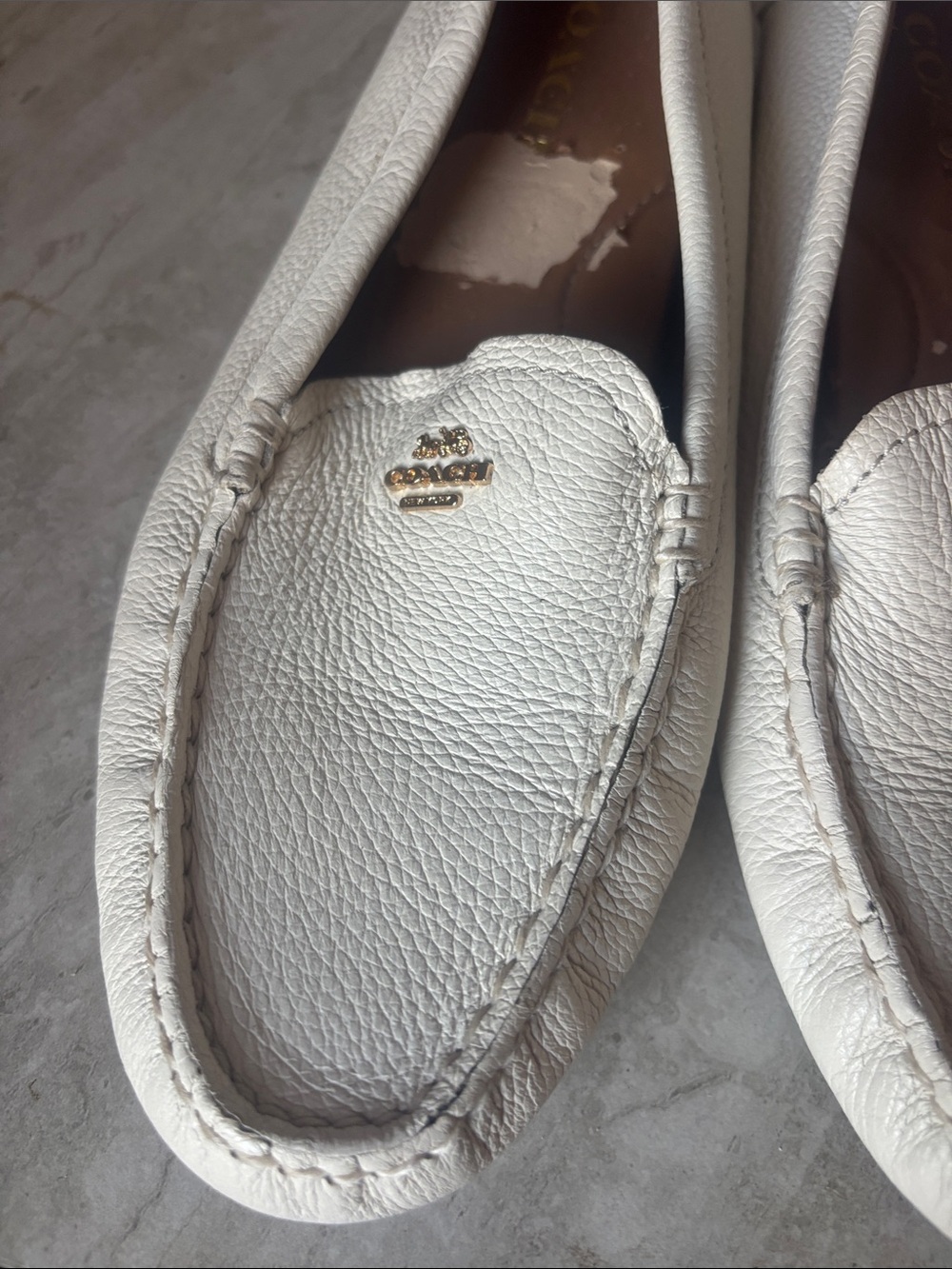 Women's Cream Leather Slip-On Loafers - Picture 6 of 12